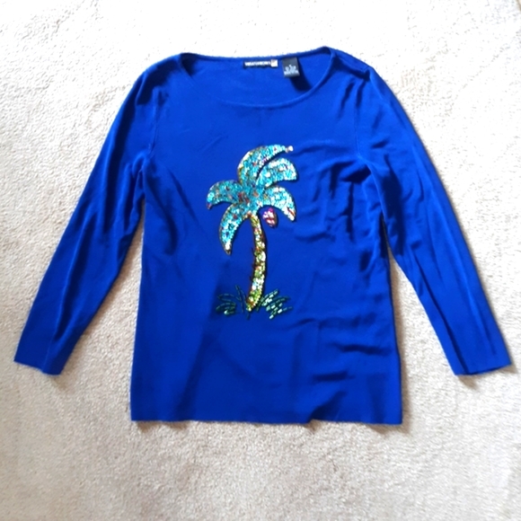 NEW WOMEN'S 3/4 SLEEVE TOP SIZE MEDIUM EMBELLISHED SWEATERWORKS - Picture 2 of 4